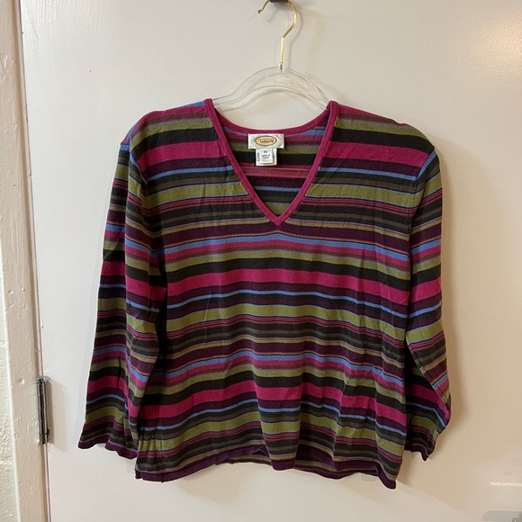 Talbots Tops - Talbots Long Sleeve Vneck Striped Multicolor Womens Top Size XL